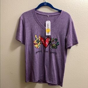 Lilicloth Peace Love Paws Cat Dog Purple T-Shirt Tee Size Small Cotton Purple